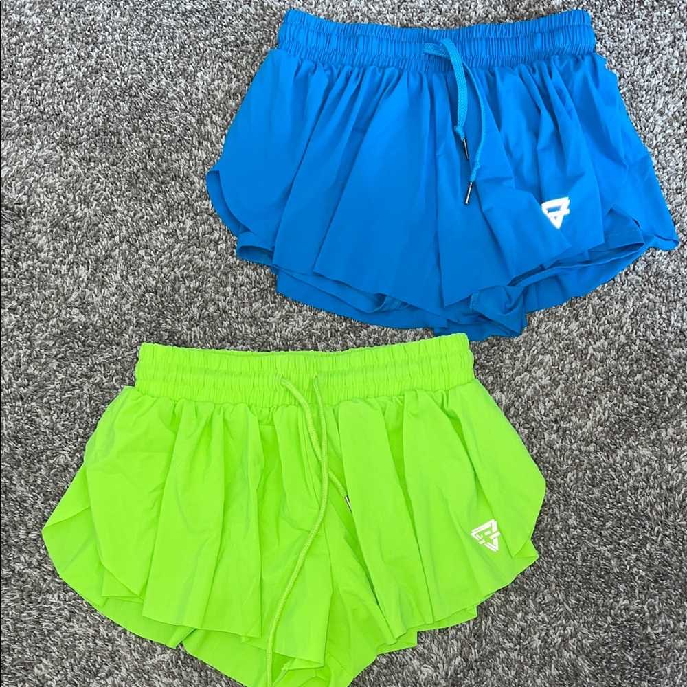 Athletic Layered Ruffle Shorts - Blue and Neon Green